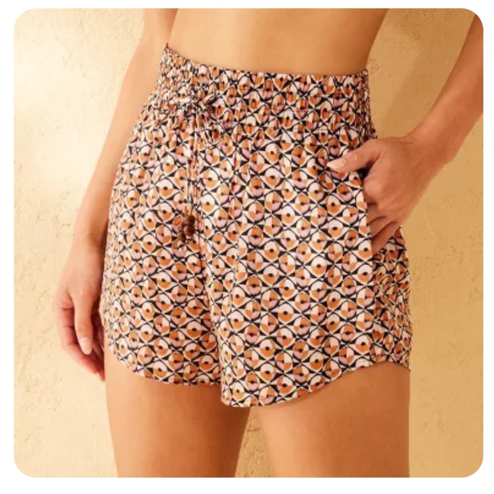 Shade & Shore High Waist Geometric Print Shorts - Orange and Black